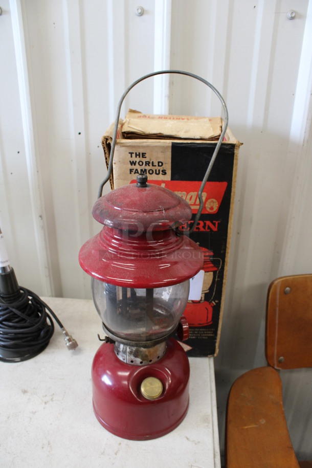IN ORIGINAL BOX! Coleman Red Metal Lantern. 6x6x20 - Image 3 of 4