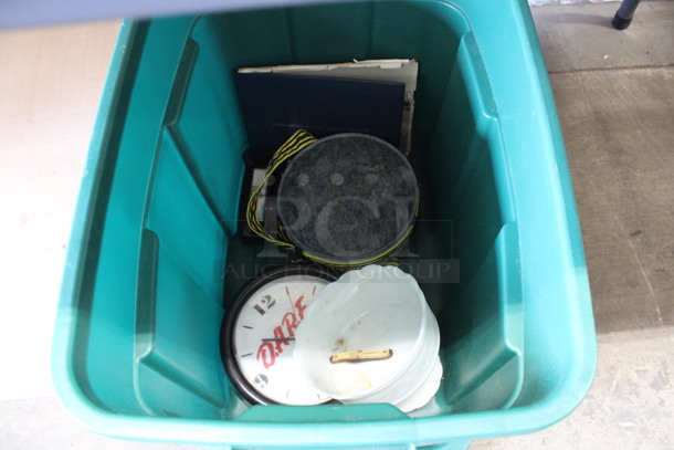 ALL ONE MONEY! Lot of Various Items Including Clock, Canteen and Metal Tray in Green Poly Bin!