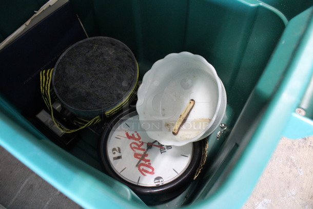 ALL ONE MONEY! Lot of Various Items Including Clock, Canteen and Metal Tray in Green Poly Bin! - Image 2 of 5