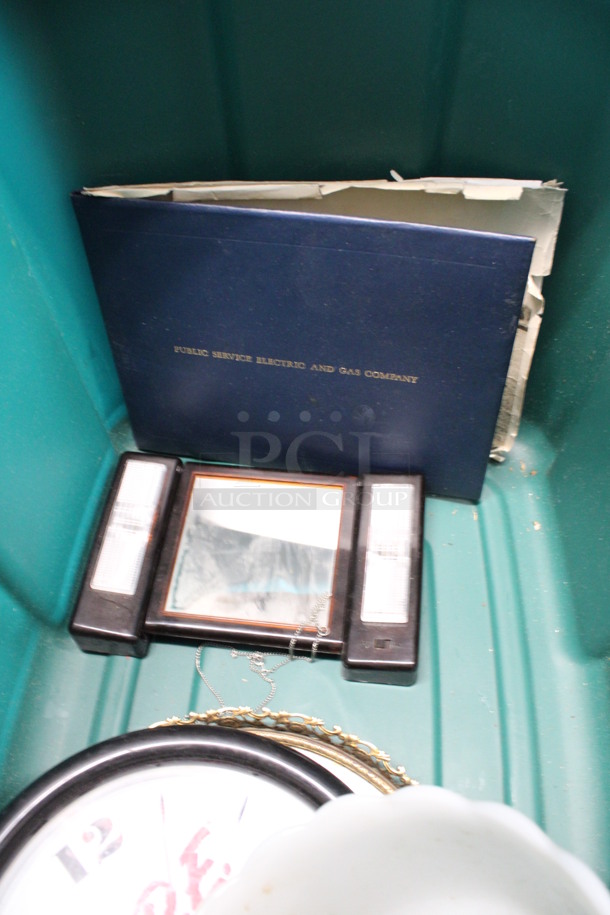 ALL ONE MONEY! Lot of Various Items Including Clock, Canteen and Metal Tray in Green Poly Bin! - Image 3 of 5