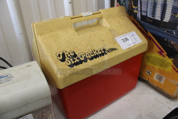 The Six Packer White and Red Poly Portable Cooler. 14x12x14 - Image 2 of 4