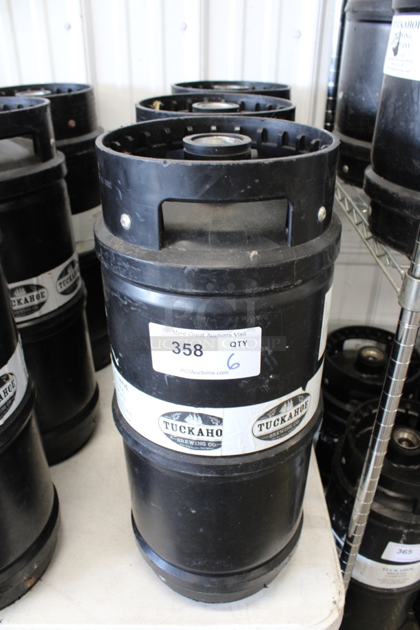 6 Black 1/6 Sixth Barrel Kegs. 10x10x23. 6 Times Your Bid!