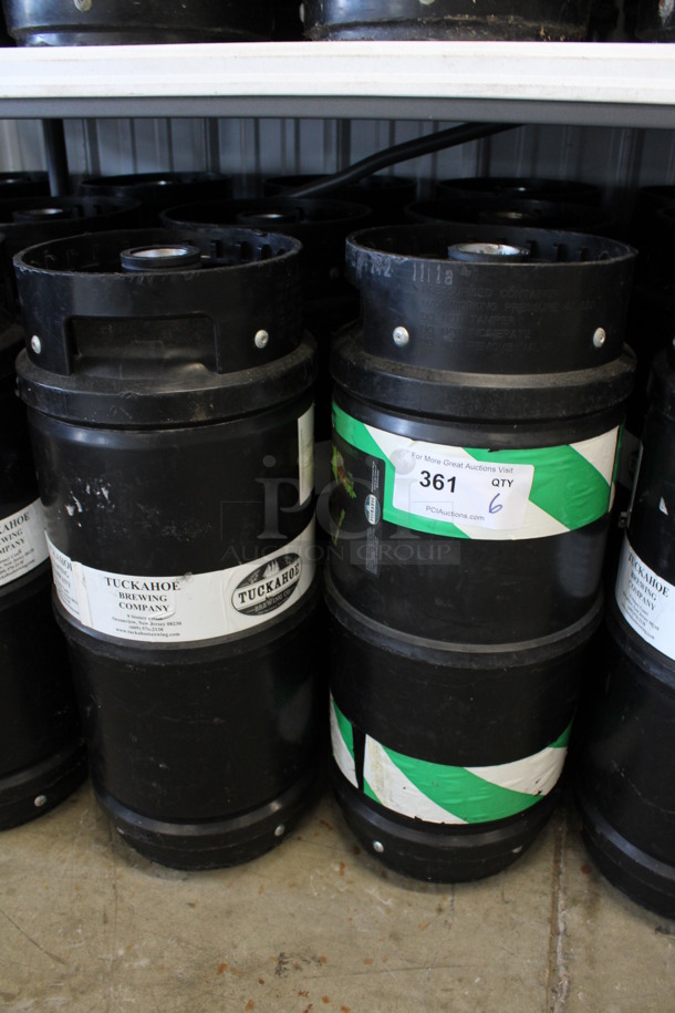 6 Black 1/6 Sixth Barrel Kegs. 10x10x23. 6 Times Your Bid!