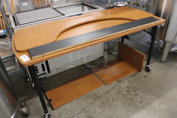 Wood Pattern Table w/ Extra Pieces on Casters. 66x26x30 - Image 2 of 5