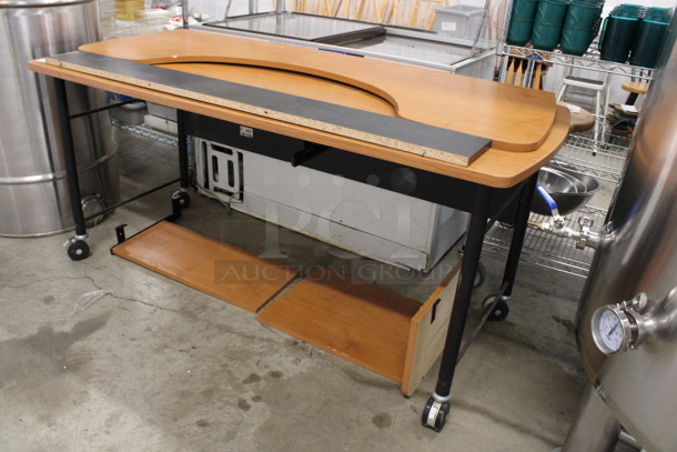 Wood Pattern Table w/ Extra Pieces on Casters. 66x26x30 - Image 4 of 5