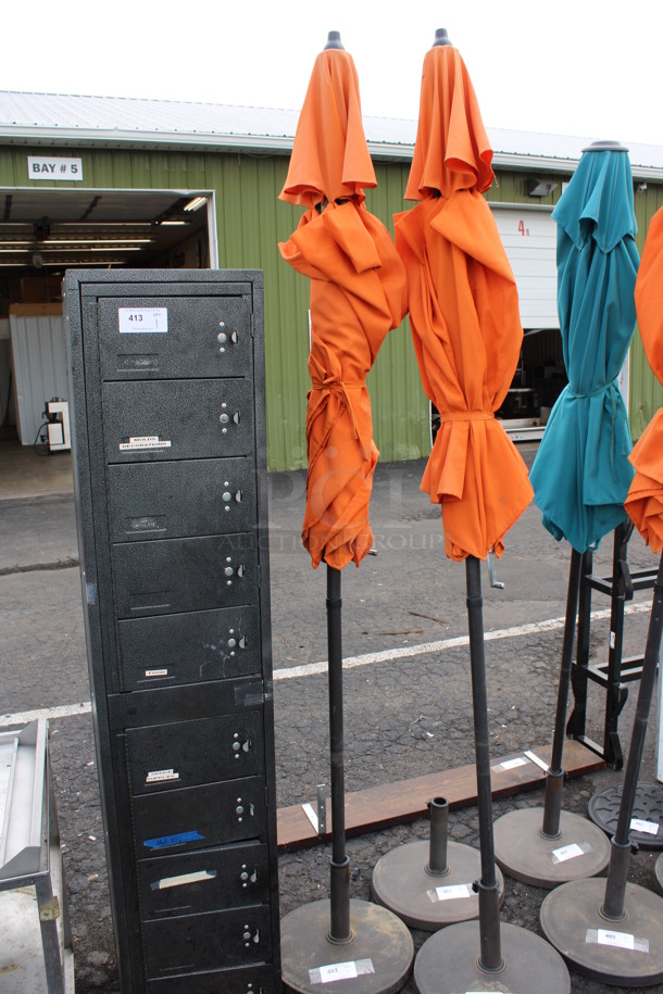 Orange Patio Umbrella on Metal Base. 18x18x103