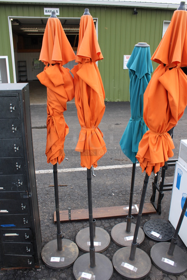 Orange Patio Umbrella on Metal Base. 18x18x103