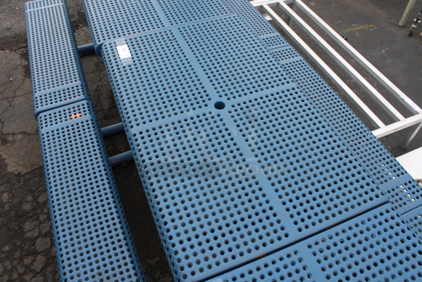 Blue Metal Patio Table w/ 2 Attached Benches. 48x63x30 - Image 3 of 3