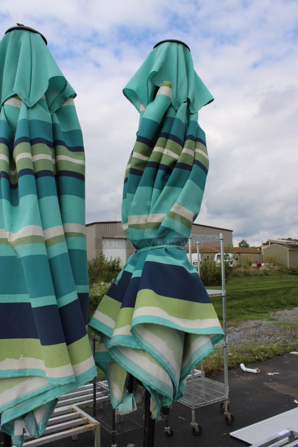 Blue and Green Patio Umbrella w/ Metal Base. 14x14x93 - Image 2 of 4