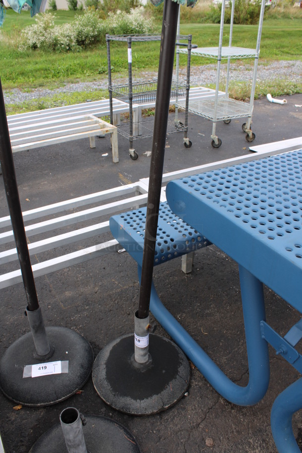 Blue and Green Patio Umbrella w/ Metal Base. 14x14x93 - Image 3 of 4