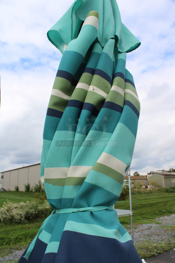 Blue and Green Patio Umbrella w/ Metal Base. 14x14x93 - Image 4 of 4