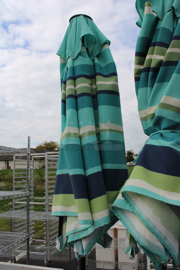 Blue and Green Patio Umbrella w/ Metal Base. 14x14x93 - Image 4 of 4