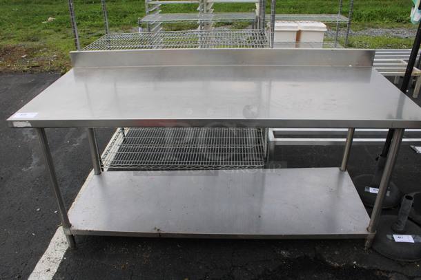 Stainless Steel Commercial Table w/ Back Splash and Under Shelf. 72x30x38