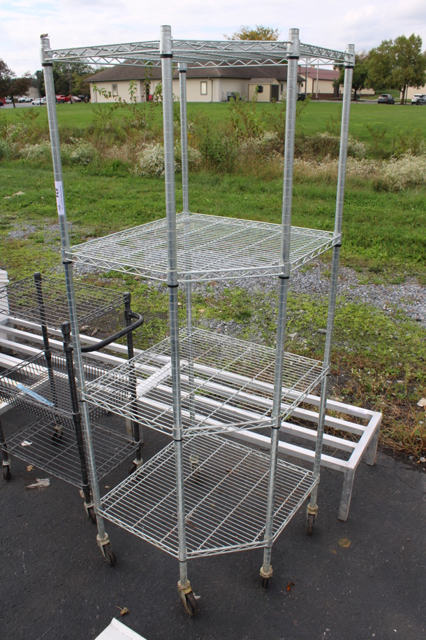 Chrome Finish 4 Tier Metro Style Shelving Unit on Commercial Casters. BUYER MUST DISMANTLE. PCI CANNOT DISMANTLE FOR SHIPPING. PLEASE CONSIDER FREIGHT CHARGES. 27x27x77 - Image 2 of 3