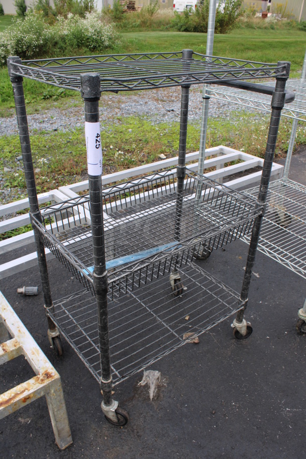 Dark Gray Finish 3 Tier Metro Style Shelving Unit Cart on Commercial Casters. BUYER MUST DISMANTLE. PCI CANNOT DISMANTLE FOR SHIPPING. PLEASE CONSIDER FREIGHT CHARGES. 28x16x39 - Image 2 of 3