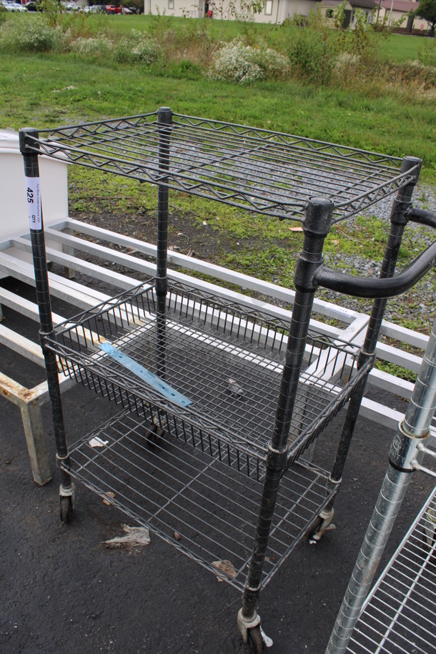 Dark Gray Finish 3 Tier Metro Style Shelving Unit Cart on Commercial Casters. BUYER MUST DISMANTLE. PCI CANNOT DISMANTLE FOR SHIPPING. PLEASE CONSIDER FREIGHT CHARGES. 28x16x39 - Image 3 of 3