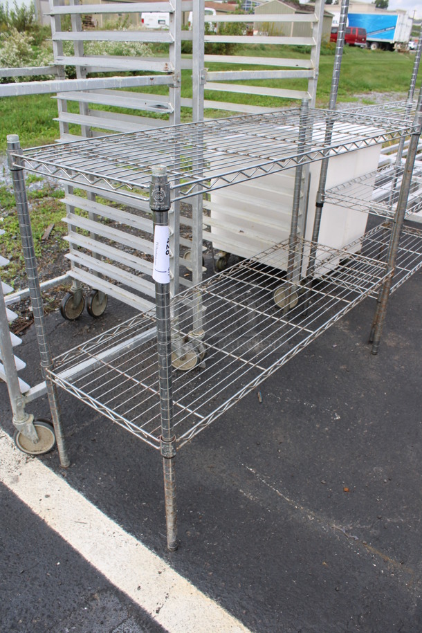 Chrome Finish 2 Tier Metro Style Shelving Unit. BUYER MUST DISMANTLE. PCI CANNOT DISMANTLE FOR SHIPPING. PLEASE CONSIDER FREIGHT CHARGES. 48x18x36