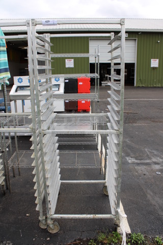 Metal Commercial Pan Transport Rack on Commercial Casters. 26x24x72