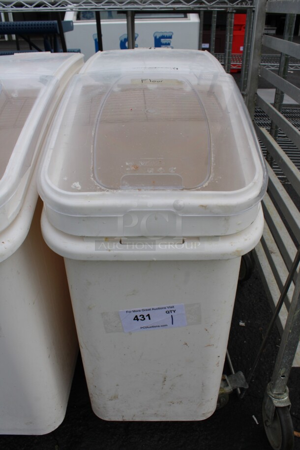 Winco White and Clear Poly Ingredient Bin on Commercial Casters. 13x28x29