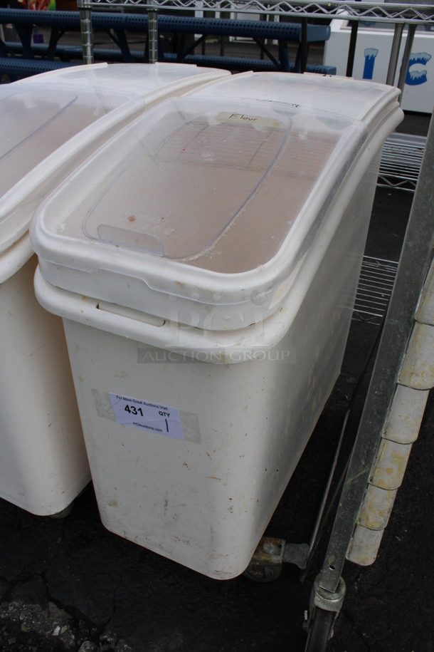 Winco White and Clear Poly Ingredient Bin on Commercial Casters. 13x28x29 - Image 2 of 4