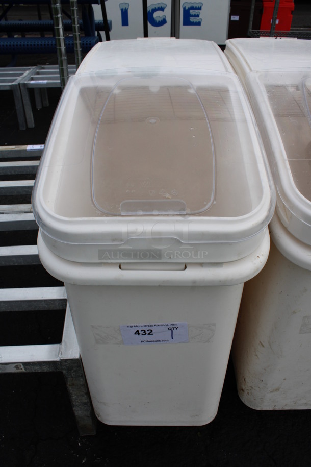 Winco White and Clear Poly Ingredient Bin on Commercial Casters. 13x28x29