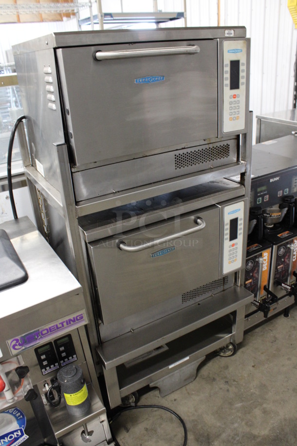 2 Turbochef Model NGCD6 Tornado Stainless Steel Commercial Countertop Electric Powered Rapid Cook Ovens on Stainless Steel Commercial 2 Tier Equipment Stand on Commercial Casters. 208/240 Volts, 1 Phase. 30x30x60. 2 Times Your Bid! - Image 2 of 9