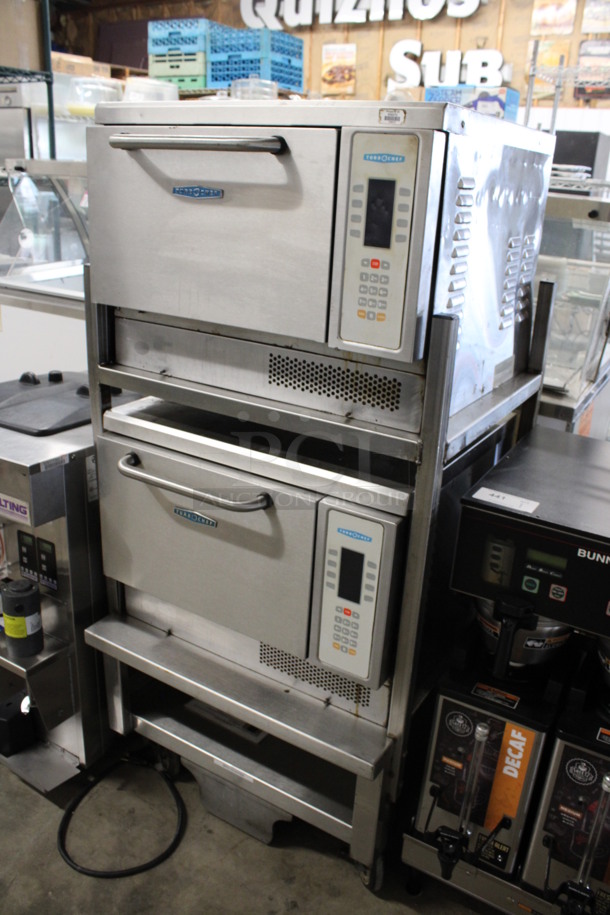 2 Turbochef Model NGCD6 Tornado Stainless Steel Commercial Countertop Electric Powered Rapid Cook Ovens on Stainless Steel Commercial 2 Tier Equipment Stand on Commercial Casters. 208/240 Volts, 1 Phase. 30x30x60. 2 Times Your Bid! - Image 3 of 9
