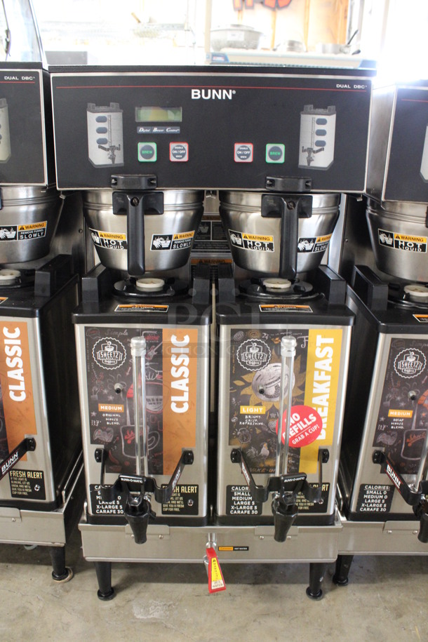 2014 Bunn Model DUAL SH DBC Stainless Steel Commercial Countertop Dual Coffee Machine w/ Hot Water Dispenser, 2 Stainless Steel Brew Baskets and 2 Bunn Model SH SERVER Satellite Servers. 120/208-240 Volts, 1 Phase. 18x24x36. Tested and Working! - Image 2 of 6