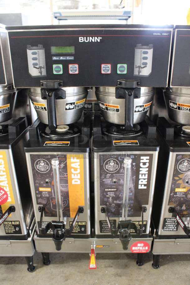 2012 Bunn Model DUAL SH DBC Stainless Steel Commercial Countertop Dual Coffee Machine w/ Hot Water Dispenser, 2 Stainless Steel Brew Baskets and 2 Bunn Model SH SERVER Satellite Servers. 120/208-240 Volts, 1 Phase. 18x24x36. Tested and Working! - Image 2 of 6