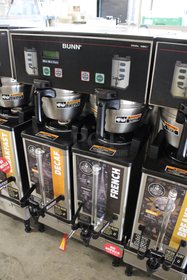 2012 Bunn Model DUAL SH DBC Stainless Steel Commercial Countertop Dual Coffee Machine w/ Hot Water Dispenser, 2 Stainless Steel Brew Baskets and 2 Bunn Model SH SERVER Satellite Servers. 120/208-240 Volts, 1 Phase. 18x24x36. Tested and Working! - Image 3 of 6