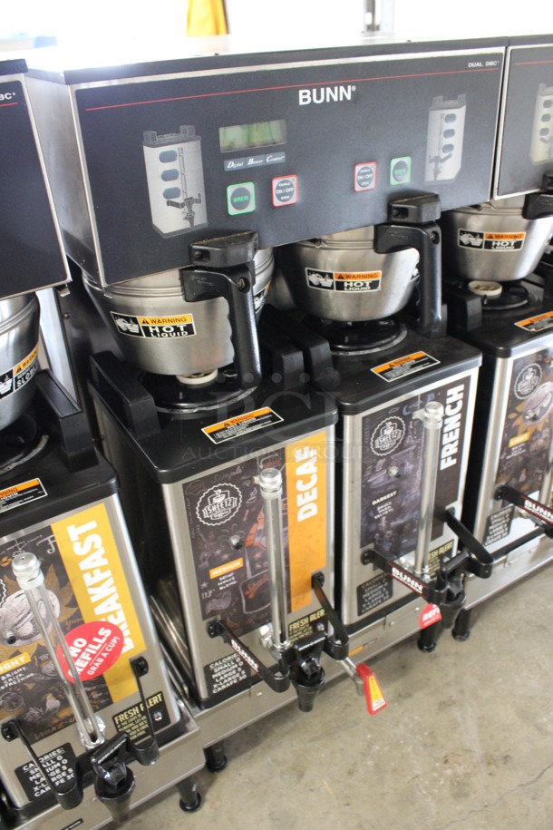 2012 Bunn Model DUAL SH DBC Stainless Steel Commercial Countertop Dual Coffee Machine w/ Hot Water Dispenser, 2 Stainless Steel Brew Baskets and 2 Bunn Model SH SERVER Satellite Servers. 120/208-240 Volts, 1 Phase. 18x24x36. Tested and Working! - Image 4 of 6