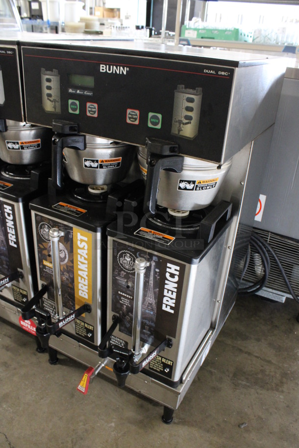 2012 Bunn Model DUAL SH DBC Stainless Steel Commercial Countertop Dual Coffee Machine w/ Hot Water Dispenser, 2 Stainless Steel Brew Baskets and 2 Bunn Model SH SERVER Satellite Servers. 120/208-240 Volts, 1 Phase. 18x24x36. Tested and Working! - Image 2 of 6