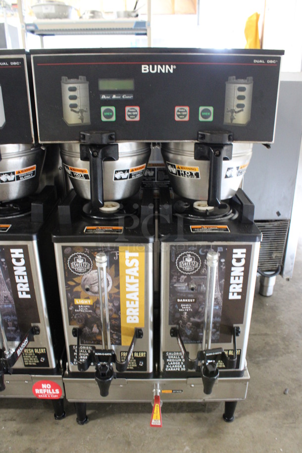 2012 Bunn Model DUAL SH DBC Stainless Steel Commercial Countertop Dual Coffee Machine w/ Hot Water Dispenser, 2 Stainless Steel Brew Baskets and 2 Bunn Model SH SERVER Satellite Servers. 120/208-240 Volts, 1 Phase. 18x24x36. Tested and Working! - Image 4 of 6