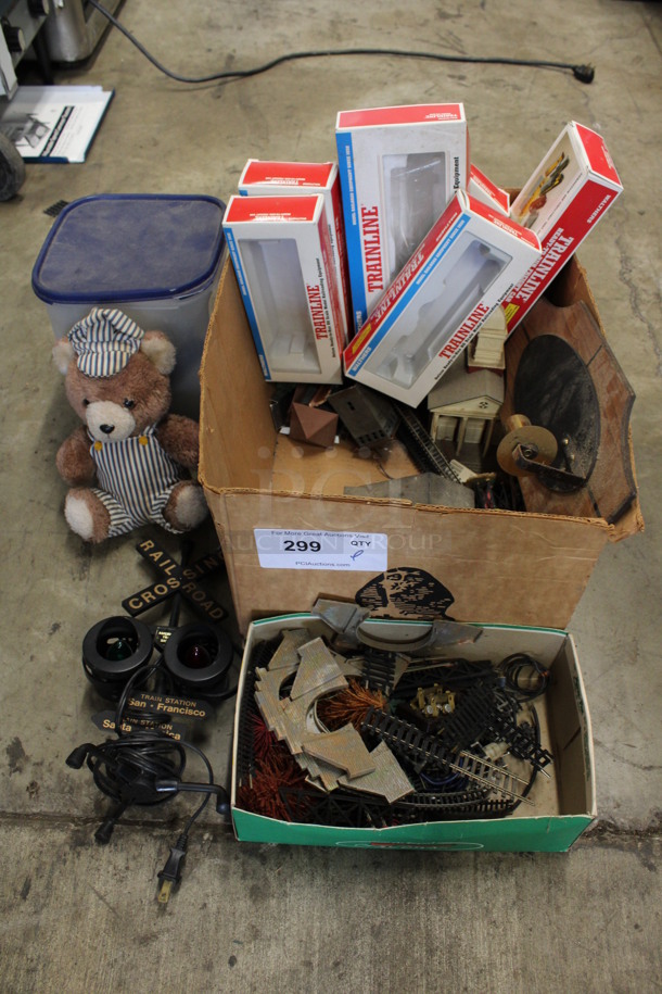 ALL ONE MONEY! Lot of Various Items Including Empty Boxes of Model Train Cars and Conductor Bear!