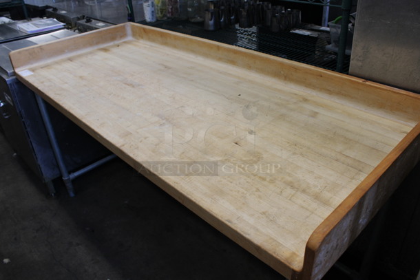 Butcher Block Table w/ Back Splash and Side Splash Guards on Metal Legs. 72x30x39.5 - Image 2 of 4