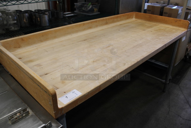 Butcher Block Table w/ Back Splash and Side Splash Guards on Metal Legs. 72x30x39.5 - Image 3 of 4