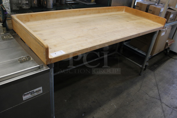 Butcher Block Table w/ Back Splash and Side Splash Guards on Metal Legs. 72x30x39.5 - Image 4 of 4