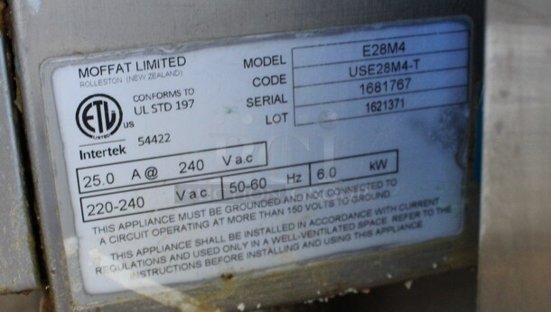 Moffat Model E28M4 Stainless Steel Commercial Electric Powered Convection Oven w/ View Through Door and Metal Racks. 220-240 Volts. 32x31x26 - Image 5 of 5