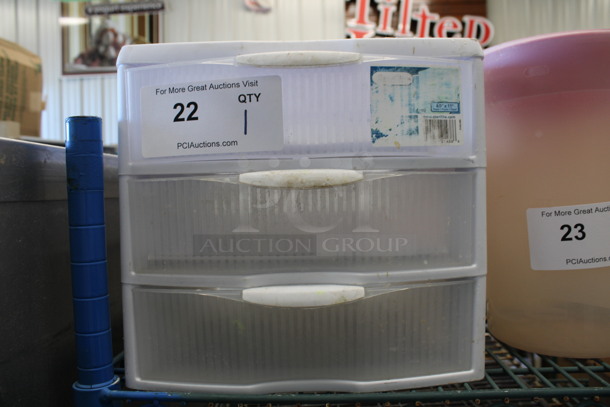 Clear and White Poly 3 Drawer Unit. 11x13x10 - Image 1 of 2