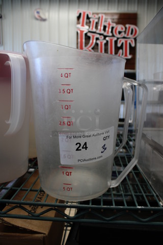 3 Various Clear Pitchers. Includes 9x7x10.5. 3 Times Your Bid!