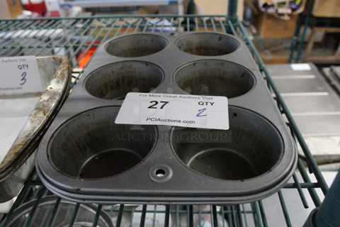 2 Metal 6 Cup Muffin Baking Pans. 8.5x12.5x2. 2 Times Your Bid!