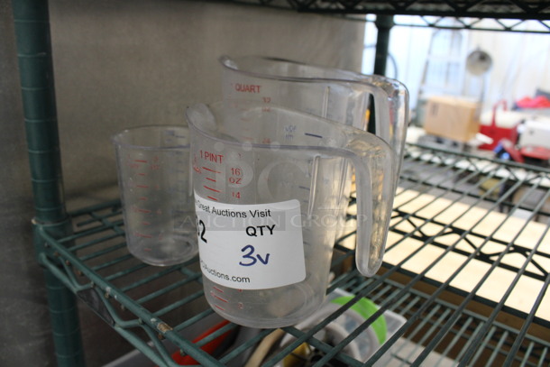 3 Various Clear Poly Pitchers. Includes 5x3.5x5. 3 Times Your Bid! - Image 2 of 3