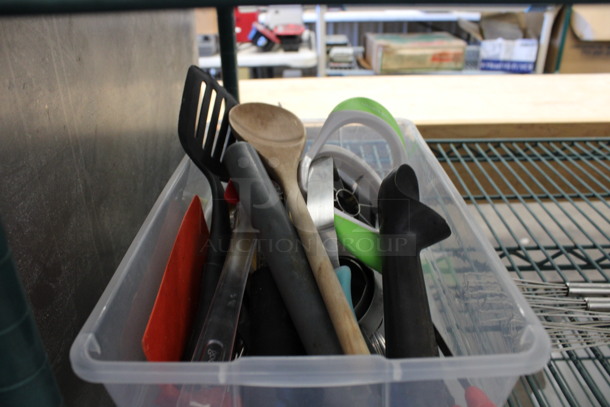 ALL ONE MONEY! Lot of Various Utensils Including Spatula and Wooden Spoon in Clear Poly Bin! - Image 2 of 4