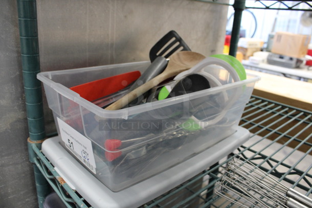 ALL ONE MONEY! Lot of Various Utensils Including Spatula and Wooden Spoon in Clear Poly Bin! - Image 3 of 4