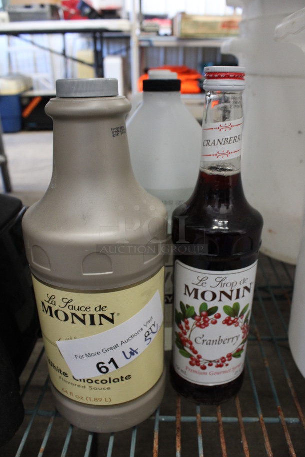 5 Various Bottles; Cranberry Syrup, White Chocolate Flavored Sauce, Narvon Simple Syrup and 2 Vinegar. 5 Times Your Bid!