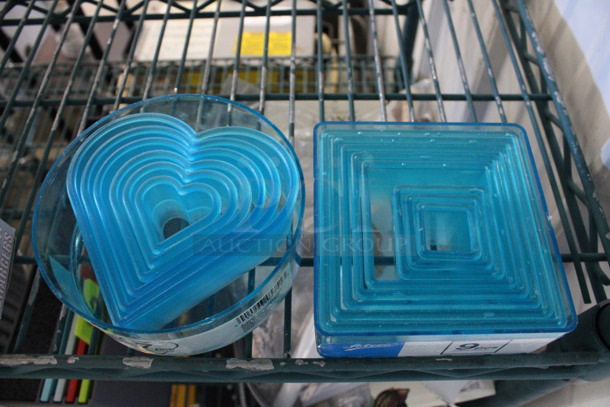 ALL ONE MONEY! Lot of 2 Sets of Blue Poly Cutters; Heart and Square! 
