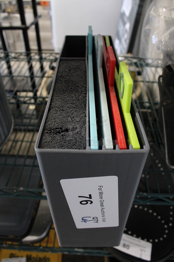 Gray Poly Knife / Cutting Board Holder w 4 Cutting Boards. 12x3.5x9 - Image 2 of 3