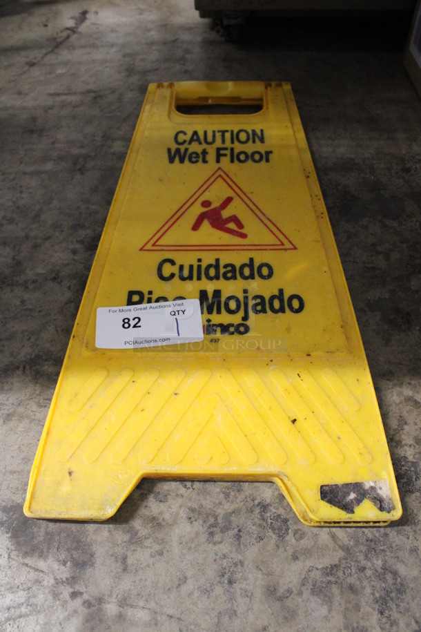 Yellow Poly Wet Floor Caution Sign. 12x1x25 - Image 1 of 2