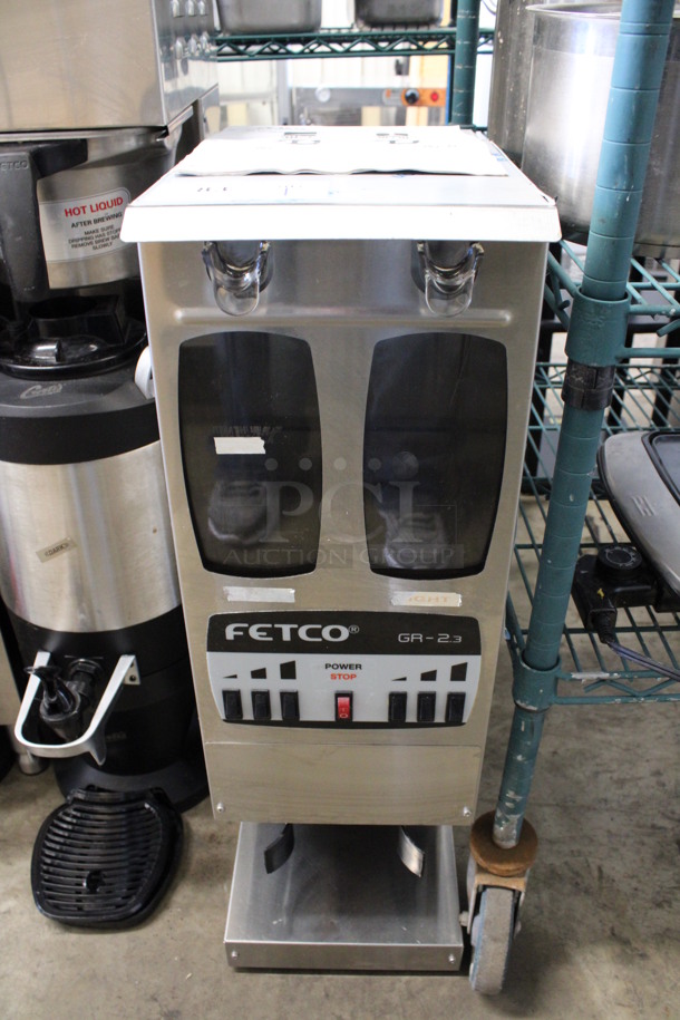 Fetco Model GR-2 Stainless Steel Commercial Countertop Coffee Bean Grinder. 120 Volts, 1 Phase. 9.5x16x29. Tested and Working!