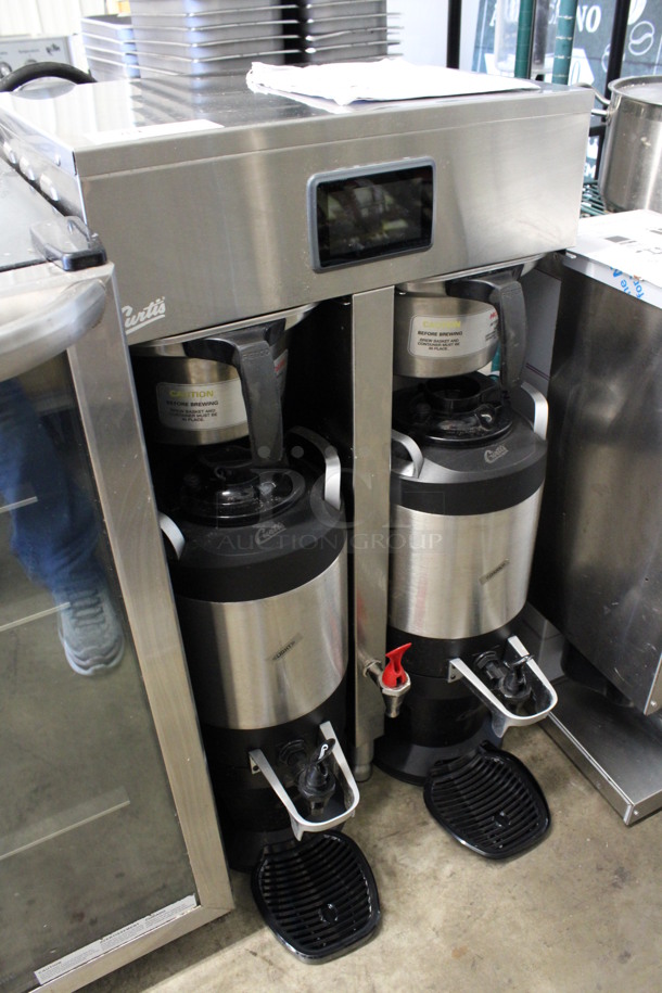 Curtis Model G4TP2T10A3100 Stainless Steel Commercial Countertop Coffee Machine w/ 2 Coffee Satellite Servers and 2 Metal Brew Baskets. 220 Volts, 1 Phase. 20x20x36 - Image 3 of 6